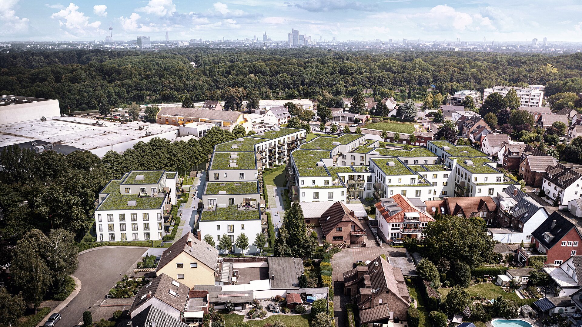 Das Quartier am Grüngürtel aus der Vogelperspektive