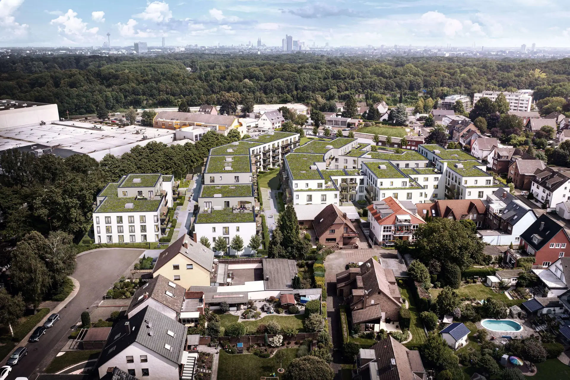 Vogelperspektive des Quartiers am Grüngürtel